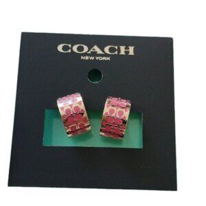 Coach C7770 Signature C Huggies Earrings, Gold/Pink